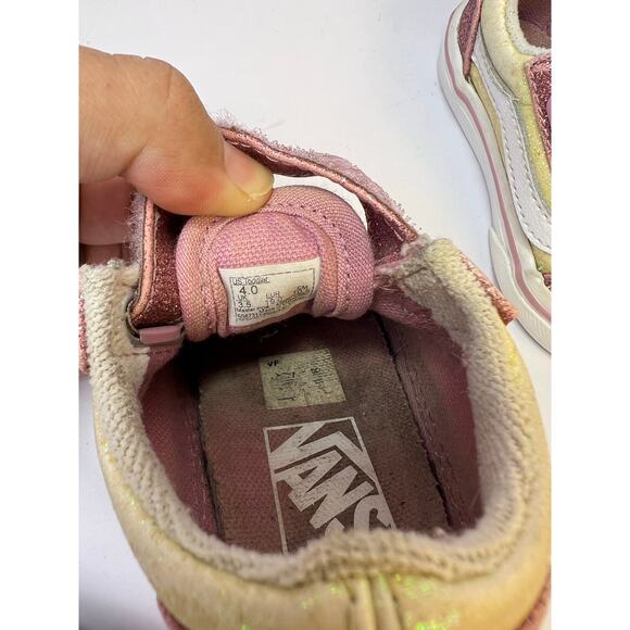 Vans Toddler Glitter Old Skool Sneakers, Pink/Gold, Hook-and-Loop Straps, Size 4 - Picture 10 of 11
